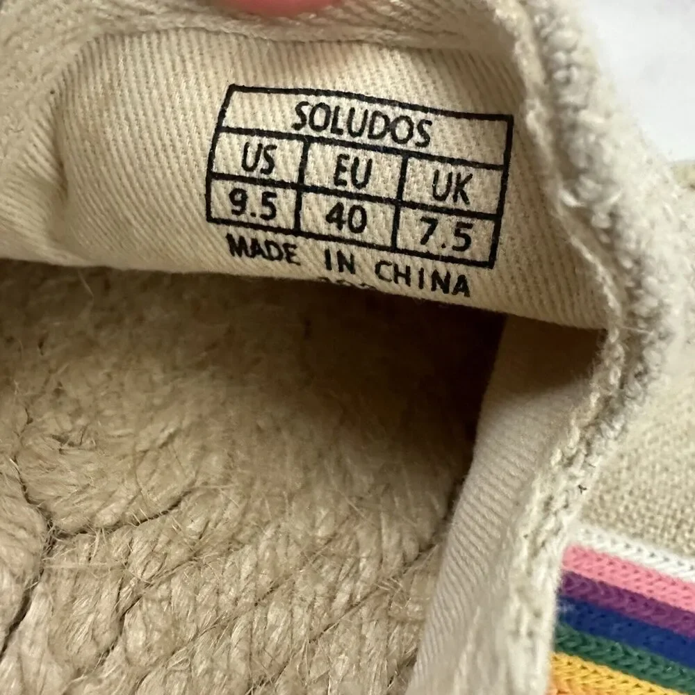 Soludos Womens Pride Flag Embellished Espadrille Flats Size 9.5 Cream Slip On